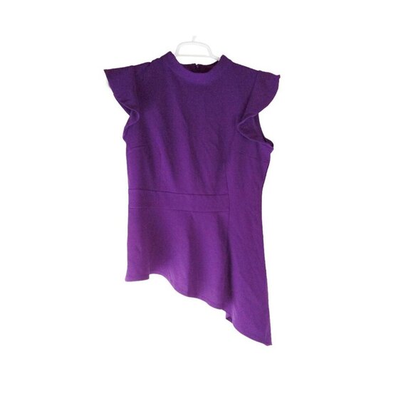Avenue Tops - 7th Avenue Womens Top Purple Flutter Sleeve Blouse Asymmetrical Hem Size L